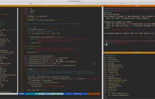 Terminator is running Vim, Bash, and Python side by side.