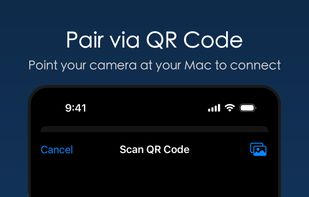 Pair with your Mac by scanning a QR code. No SSH keys, no port forwarding, no firewall configuration needed.