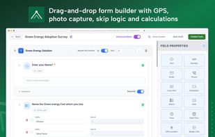 Drag-and-drop form builder with GPS capture, photo attachments, skip logic, and calculations for building custom field data collection forms.