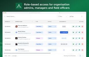 Role-based access control for organizations — admins, managers, and field officers each get permissions and mobile access scoped to their role.