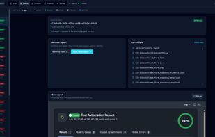 Run report with test results, artifacts and the embedded Allure report