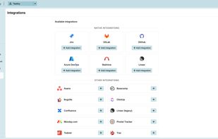 Integrations built in, add new issues or link existing issues from within Testiny, supports Jira, GitHub, GitLab, Azure and more (including custom integrations)