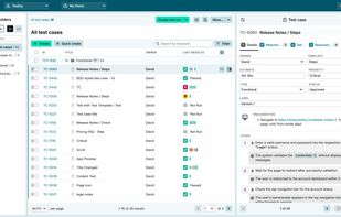 The test case list view with an open detail panel