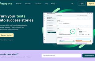 Testportal main page view. Clean design and easy navigation.