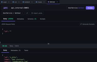 gRPC call with the method found through server reflection