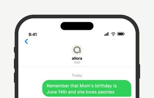 Save things you want to remember — birthdays, preferences, details — and pull them up anytime. allora connects the dots and sets reminders based on what it knows.