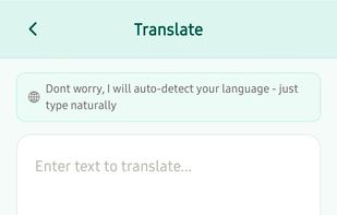 Translate screen - User can type their text in any language they want, then they can type the language they want to translate to ( eg Japanese, Tamil, Korean etc). set their preferred tone and press translate.