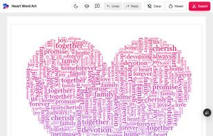 A heart template filled in Packed mode, with the words colored by a two-stop gradient.