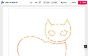 Outline mode on a cat shape: the words run along the silhouette edge and the inside stays empty.