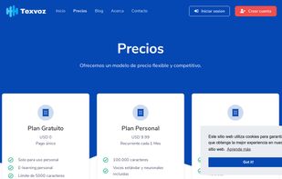 TexVoz Precios - Convertidor de texto a voz online