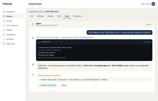 AI agent proposes a plain-English fix, with human approval before it runs