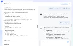 RFP Shredding
AI Instantly Analyze & Shred RFPs & Questionnaires.

Automatically Tag compliance requirements, evaluation criteria, and key instructions.