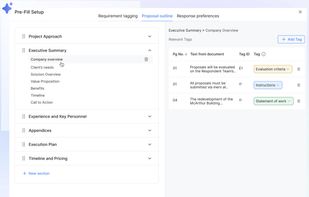 Proposal Outline
Generate Tailored Proposal Outlines in Seconds with AI-Powered Response Management.
