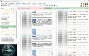 Split-pane view: compare two log files side-by-side with synchronized scrolling. Each pane has its own independent tail status and search context.