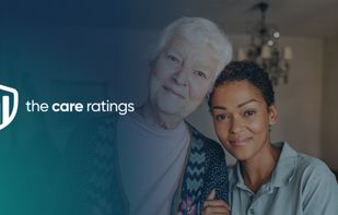 thecareratings image with a care provider and a senior in a nursing facility.