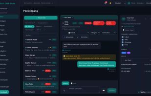 Shared team inbox: WhatsApp, email, Messenger, Instagram and web chat in one place, with assignment, labels and notes (demo data).