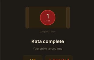 Kata complete - earn Ki and build your daily streak the moment your fix passes all tests.