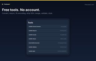 Free subtitle tools: convert, resync, fix encoding, strip SDH, merge, validate.