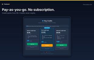 Pay-as-you-go credit packs, no subscription.