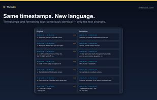 Original and translated subtitles side by side - every timestamp identical.
