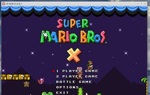 Super Mario Bros. X title screen running on TheXTech