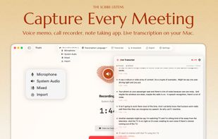 Offline Live transcription in action, system audio capture with real-time transcript panel showing Preview/Refined segments