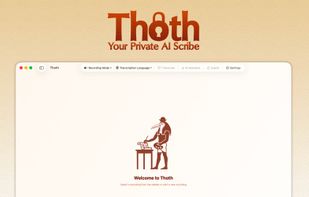 Welcome screen with Thoth logo and Egyptian scribe illustration