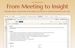 Local AI-generated meeting summary with Overview, Key Points, Participants, and Action Items