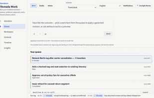 Work queue showing governed WorkItems and status context