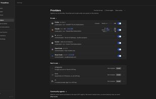 Settings shows every agent, how you're signed in, and how much of each plan's limit is left.