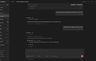 Two agents in one thread. Claude's Opus keeps working while Codex's GPT-6.1-Sol answers a question on the side.