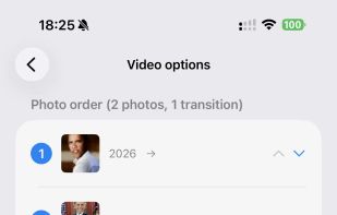 Choose video options and AI transition settings.