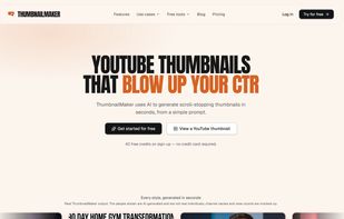 Homepage — describe the video, get a finished 1280×720 thumbnail.
