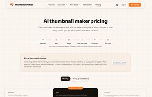 Pricing: Starter, Pro and Studio plans, monthly or yearly.