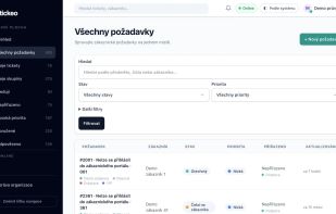 Ticket list with filters, priorities, statuses and agent assignment, using demonstration data.