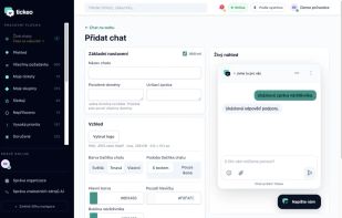 Website chat configuration and live widget preview in Tickeo, using demonstration settings.