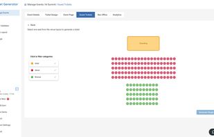 Assign reserved seats by category from a visual venue layout and issue each seat's ticket in a click.