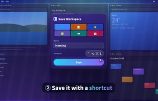 Saving the current window layout as a workspace named "Morning" with its own keyboard shortcut.