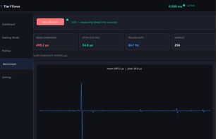 Built-in latency benchmark measuring real Sleep(1ms) accuracy at 0.5 ms resolution