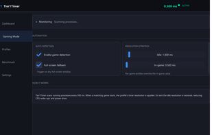 Auto Mode settings — applies per-game timer resolution automatically and reverts on exit