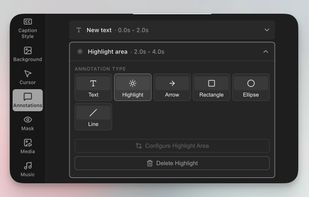 Style recordings with custom backgrounds, padding, shadows, and layout controls.