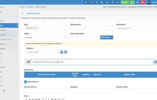 Purchases - The purchase module allows you to create purchase orders, manage purchases, & add payments.