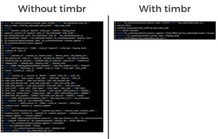 Timbr replaces complex SQL joins with simplified semantic SQL using ontologies.