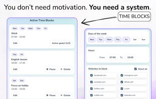 You don’t need motivation. You need a system. Create powerful time blocks that automatically enforce focus when it matters.
