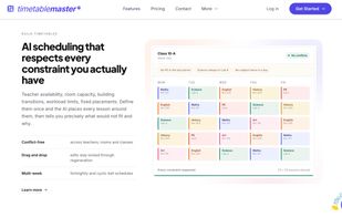 AI-powered timetable generation that considers teacher availability, room capacity, workload limits, fixed placements, and other scheduling constraints to create conflict-free schedules.