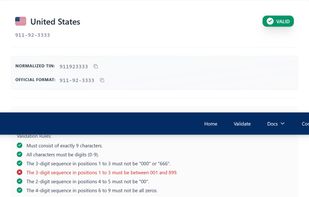 Web validation result example (US)
