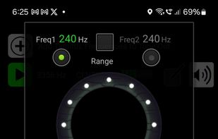Use the jog wheel to scan through frequencies and find tones that match the pitch of your tinnitus. Tap Listen to hear each frequency, and adjust the volume to a comfortable level. You can select a single frequency or choose a range using the Range checkbox — helpful if you’re unsure of the exact pitch or if multiple frequencies are close together.