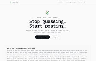 Homepage - TINS HUB helps creators stop guessing what to post with trends scored for their niche, hooks written for their audience, and clear content decisions.