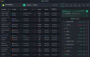 One endless timeline plus a live net worth panel — every account, currency, and crypto in a single view.