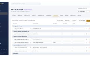 Settlement statement — CD-style worksheet with rate calculator and PDF output